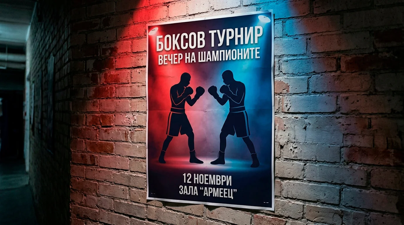 Афиш на боксова гала вечер с основен и съ-основен мач