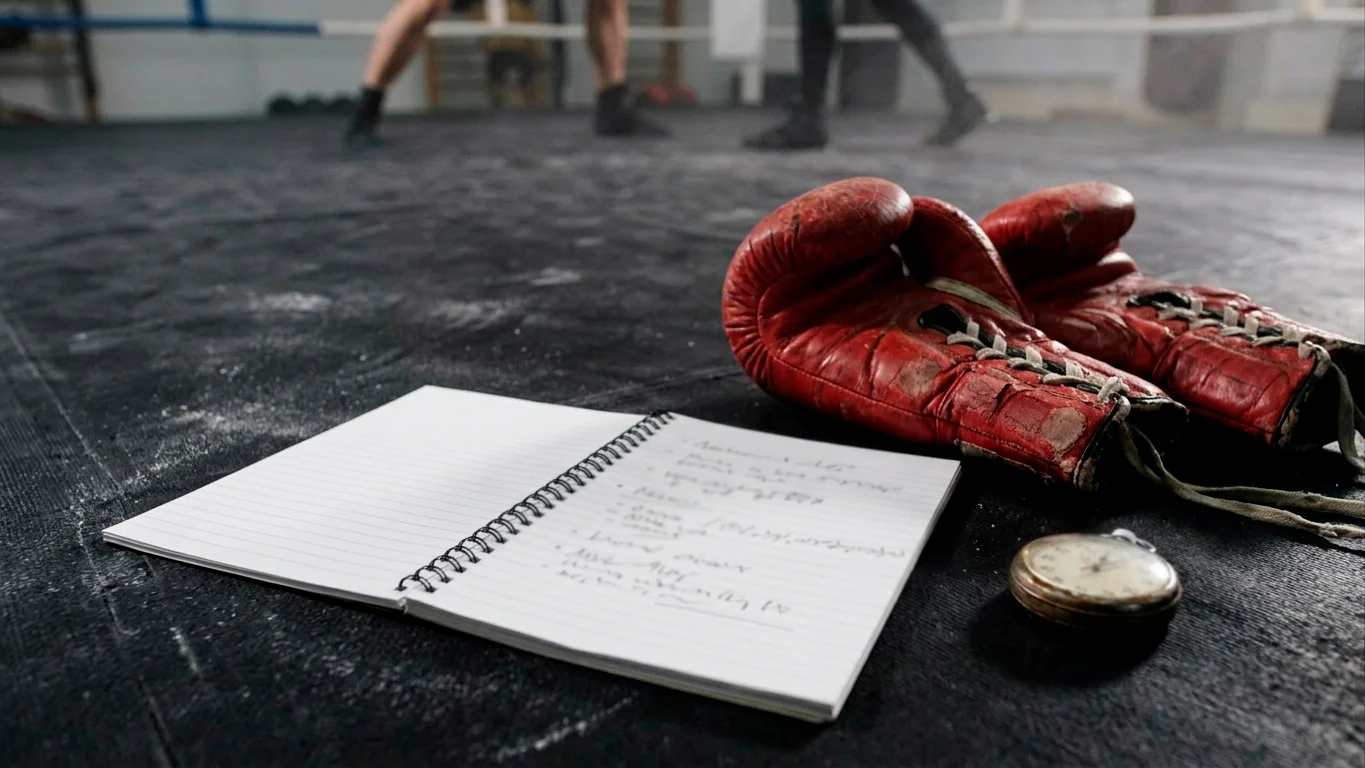 Бележник със стратегически план за heavyweight залози върху маса в зала