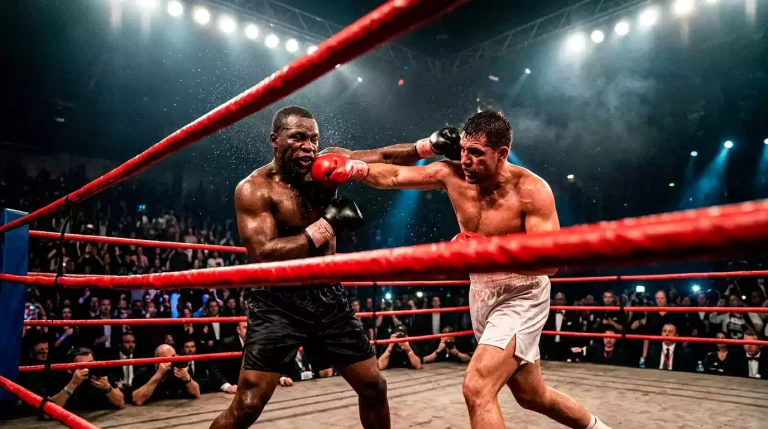 Боксов мач на ринга от перспектива ringside — мястото, от което се събира CompuBox punch data