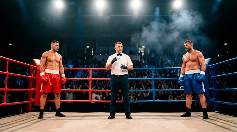 Залози на тежка категория в бокса — ринг с heavyweight боксьори и публика