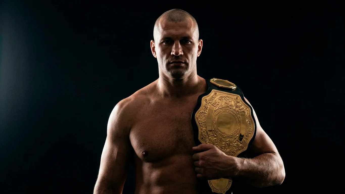 Носител на heavyweight пояс — портрет в студио с шампионски колан