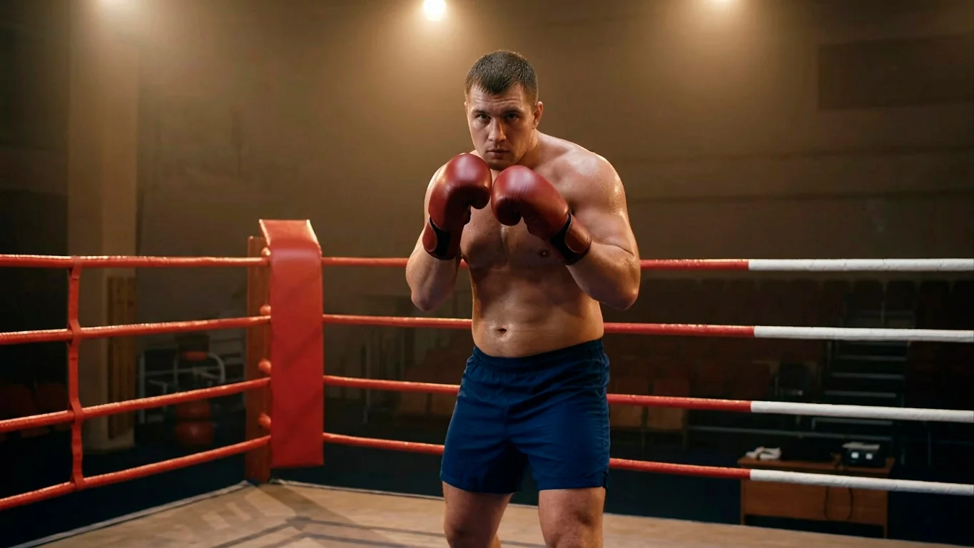 Heavyweight боксьор в бойна стойка — класът, в който един удар може да реши мача