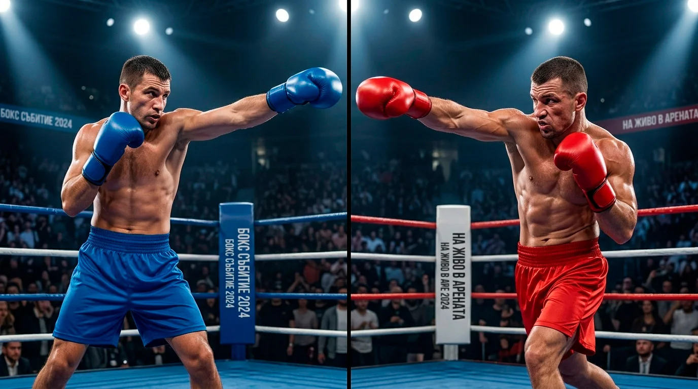 Боксьор нанася jab срещу мощен крос — двете категории удари, които CompuBox разделя