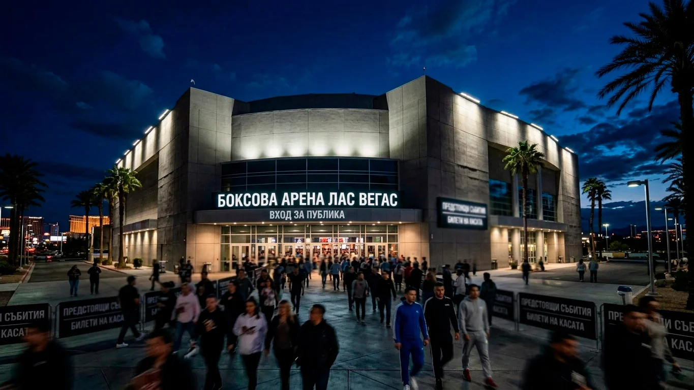 Боксова арена в Лас Вегас вечер — сцена за крупен мач