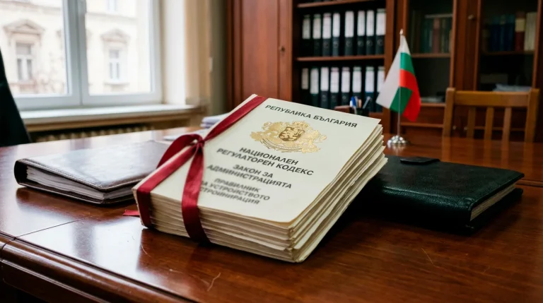 НАП бокс залози — официални документи и държавен герб върху регулаторно бюро в България