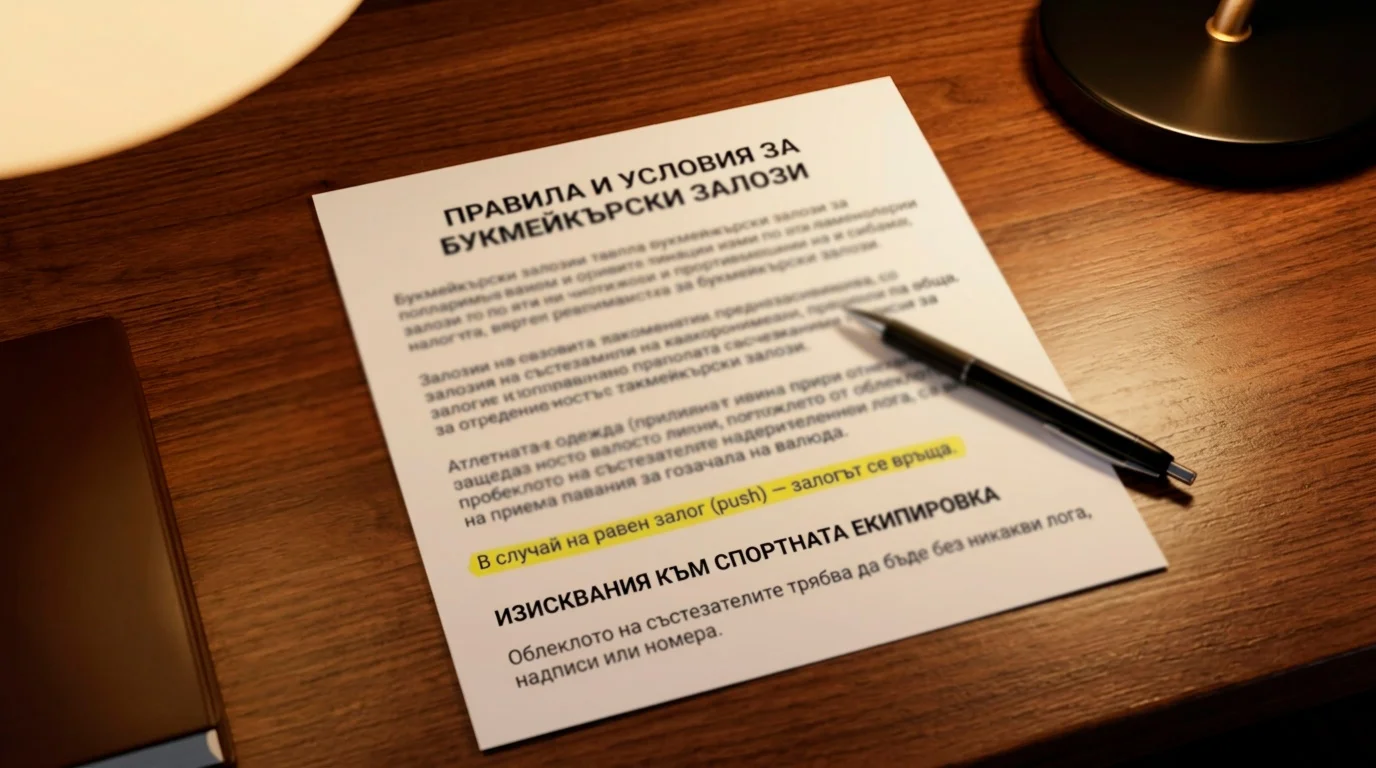 Документ на букмейкъра обяснява връщането на залог при push на цяла линия в бокса