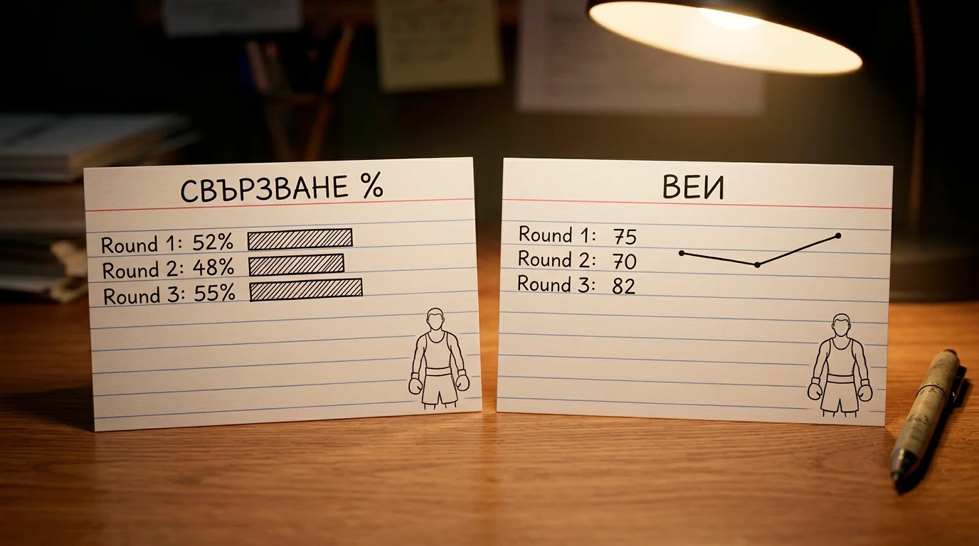 Сравнение между показателите VEI и connect процент за същия боксов мач